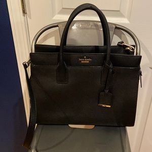 Kate Spade Purse. EUC black with black and white stripe lining